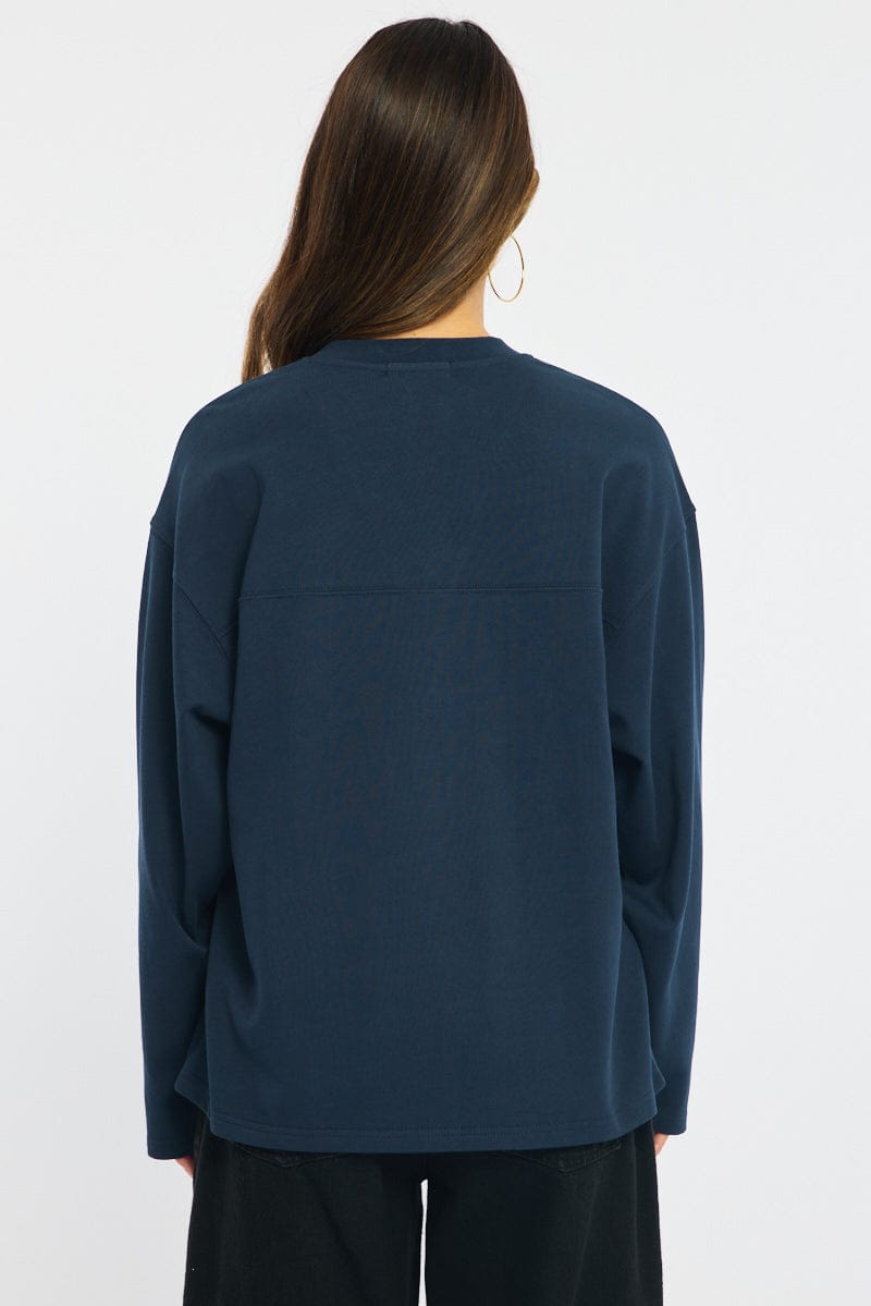Blue V-neck Sweater Long Sleeve for Ally Fashion