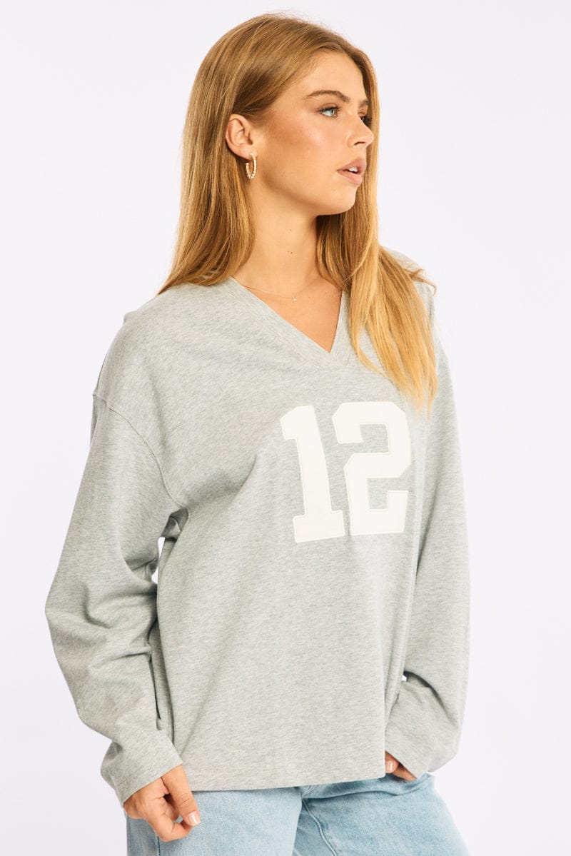 Grey V-neck Sweater Long Sleeve for Ally Fashion