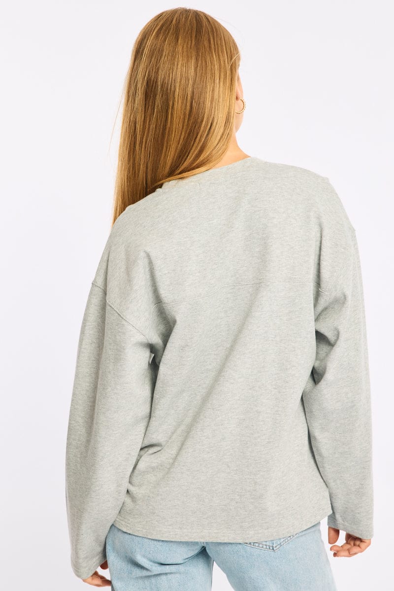 Grey V-neck Sweater Long Sleeve for Ally Fashion