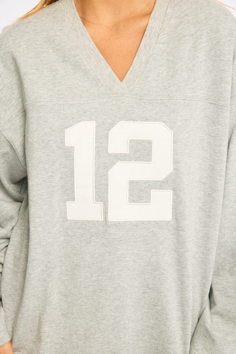 Grey V-neck Sweater Long Sleeve for Ally Fashion