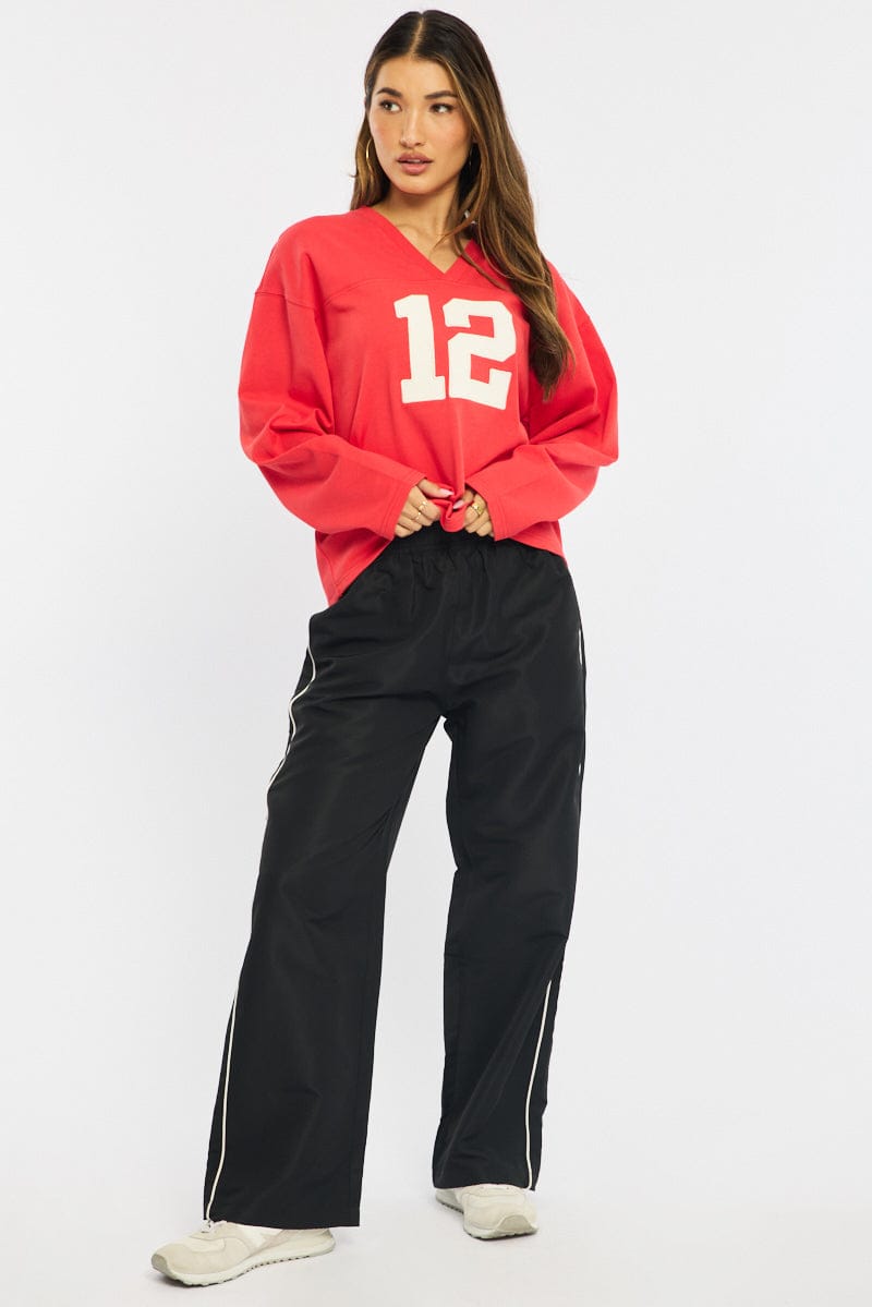Red V-neck Sweater Long Sleeve for Ally Fashion