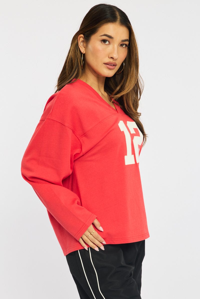 Red V-neck Sweater Long Sleeve for Ally Fashion