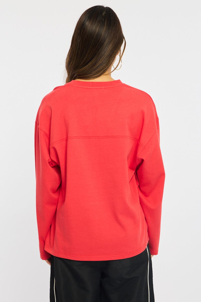 Red V-neck Sweater Long Sleeve for Ally Fashion