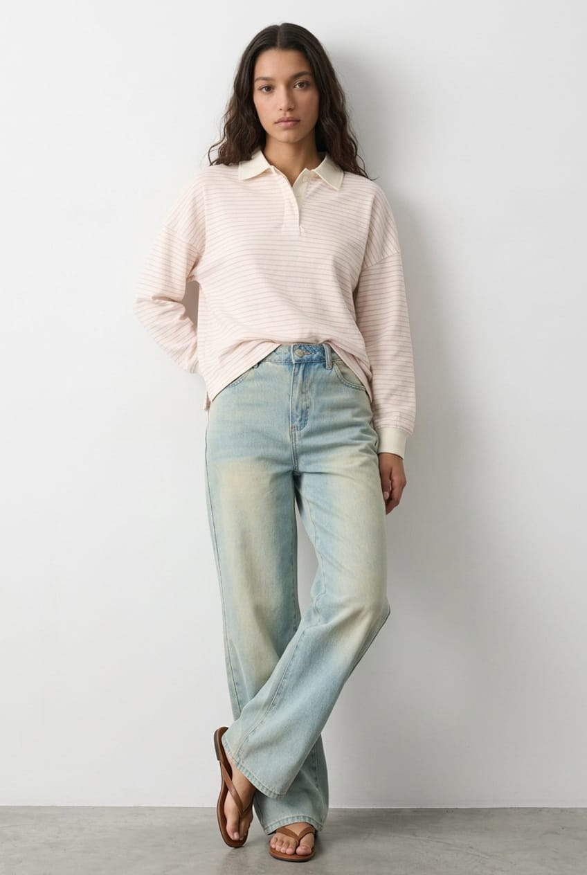 Pink Stripe Collared Top Long Sleeve for Ally Fashion