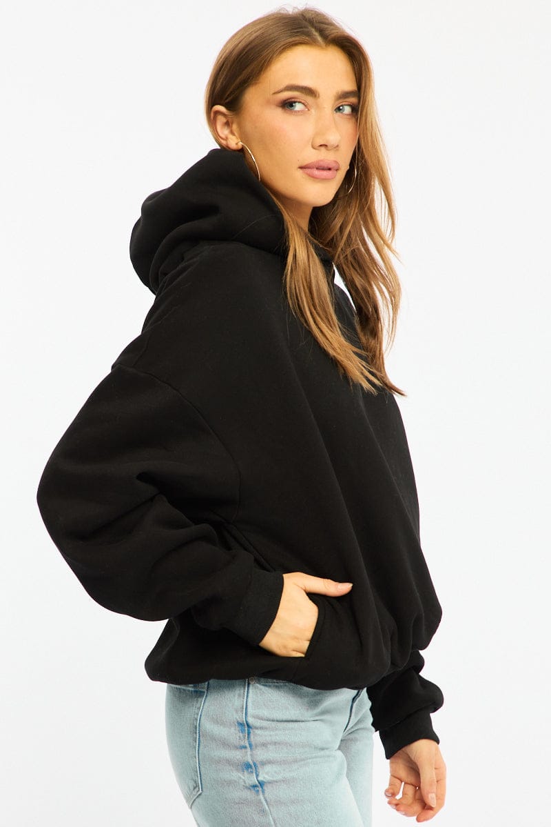 Black Graphic Hoodie Sweater Long Sleeve for Ally Fashion