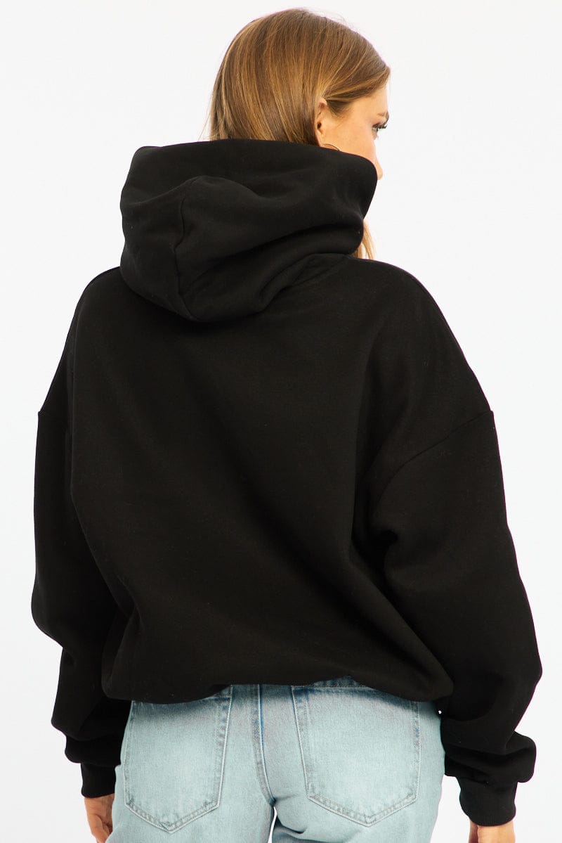 Black Graphic Hoodie Sweater Long Sleeve for Ally Fashion