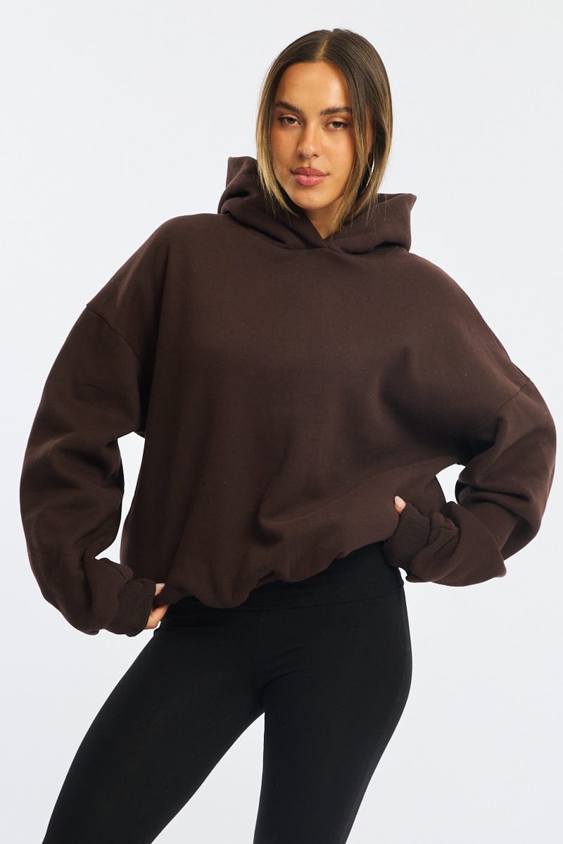 Brown Graphic Hoodie Sweater Long Sleeve for Ally Fashion