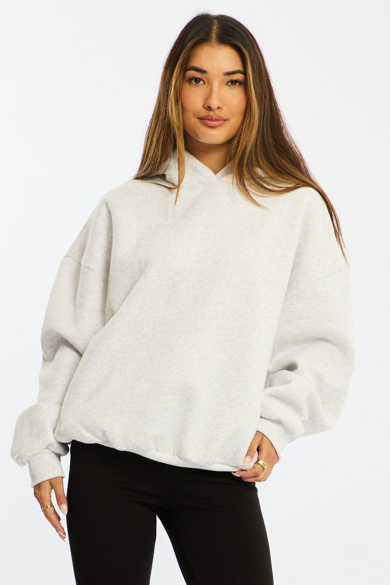 Grey Graphic Hoodie Sweater Long Sleeve for Ally Fashion