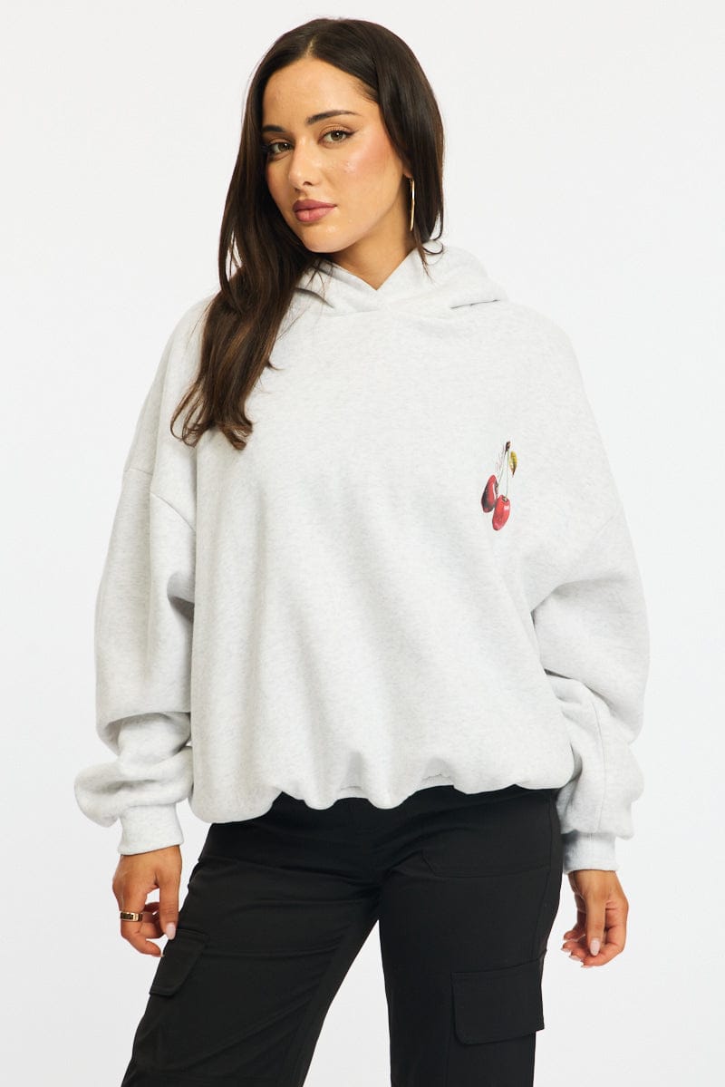 Grey Graphic Hoodie Sweater Long Sleeve for Ally Fashion