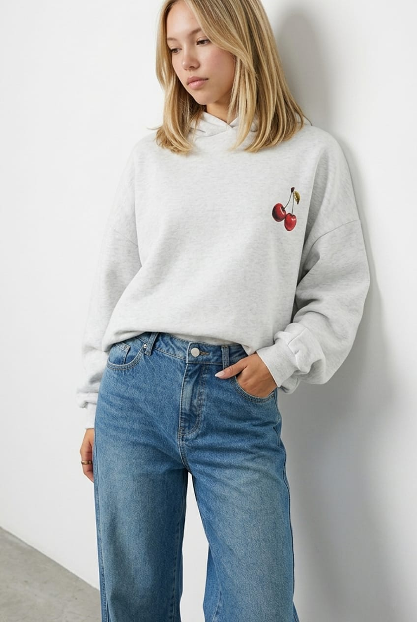 Grey Graphic Hoodie Sweater Long Sleeve for Ally Fashion