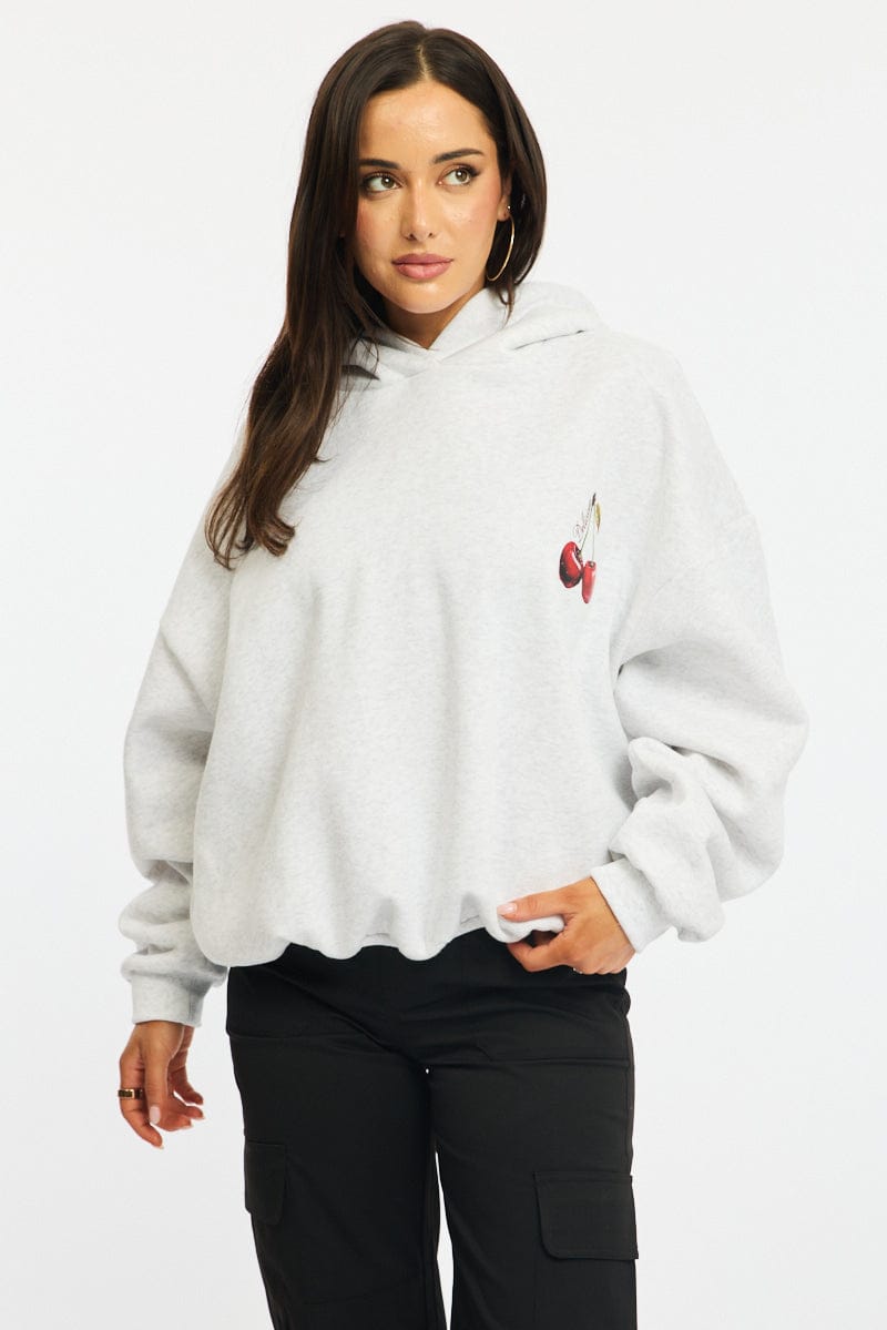 Grey Graphic Hoodie Sweater Long Sleeve for Ally Fashion