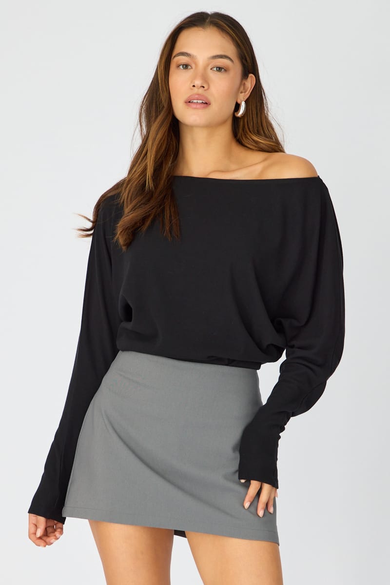 Black Long Sleeve Top Relaxed Fit for Ally Fashion