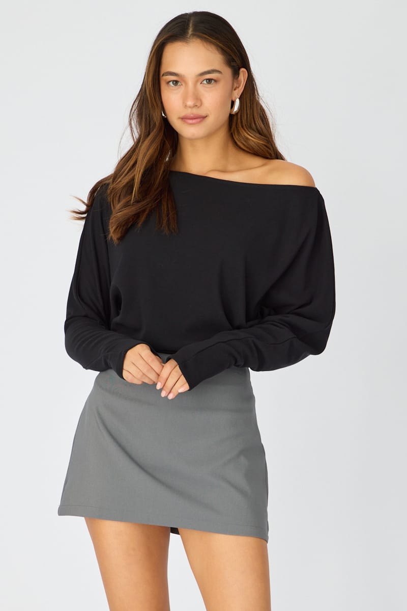 Black Long Sleeve Top Relaxed Fit for Ally Fashion