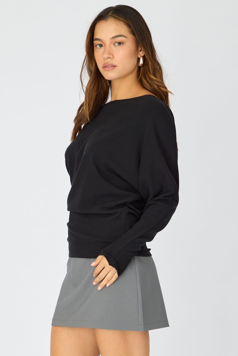 Black Long Sleeve Top Relaxed Fit for Ally Fashion