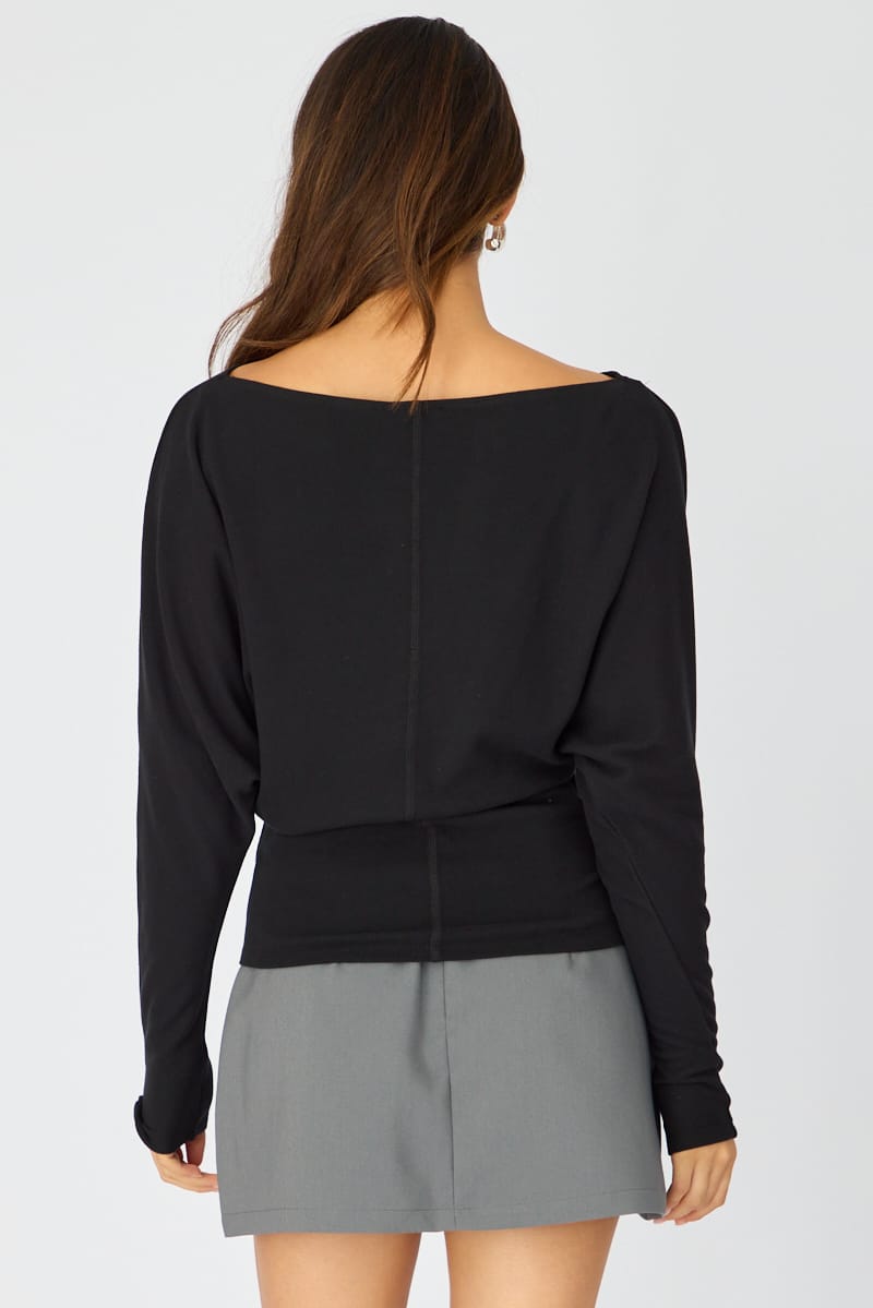 Black Long Sleeve Top Relaxed Fit for Ally Fashion