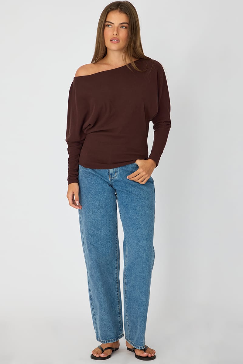 Brown Long Sleeve Top Relaxed Fit for Ally Fashion
