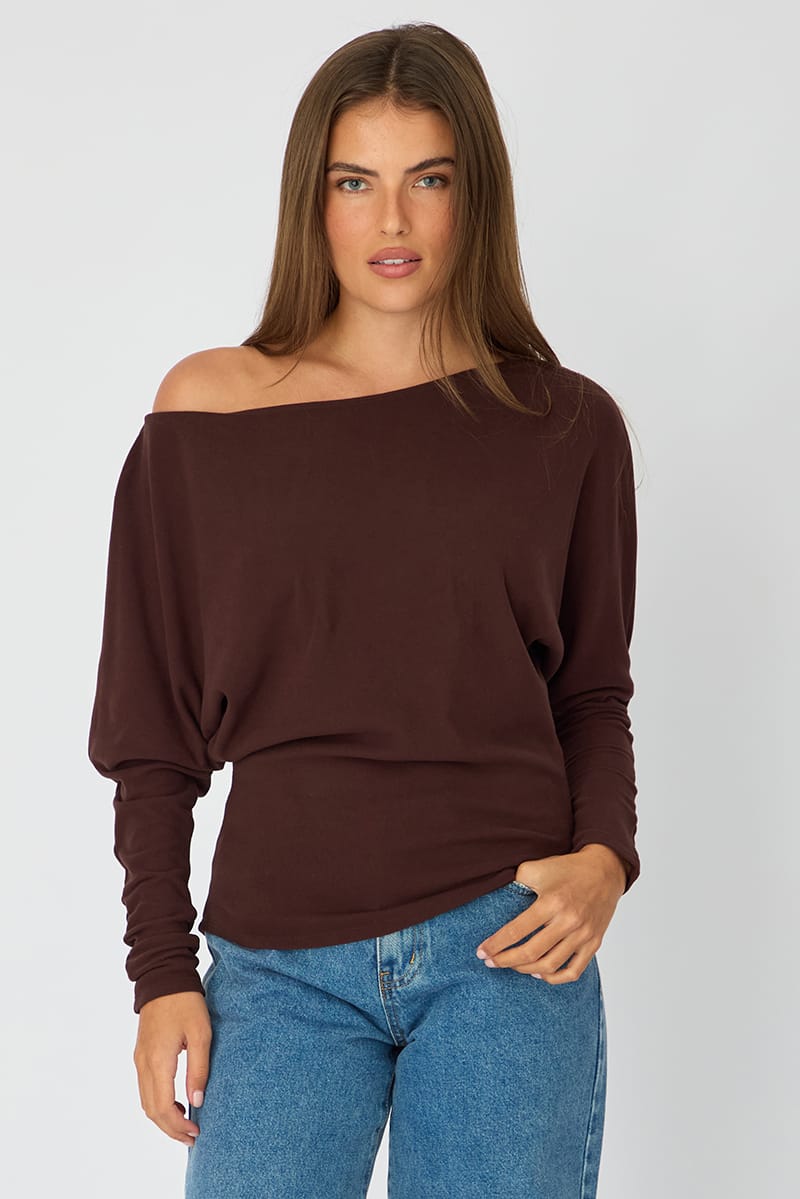 Brown Long Sleeve Top Relaxed Fit for Ally Fashion