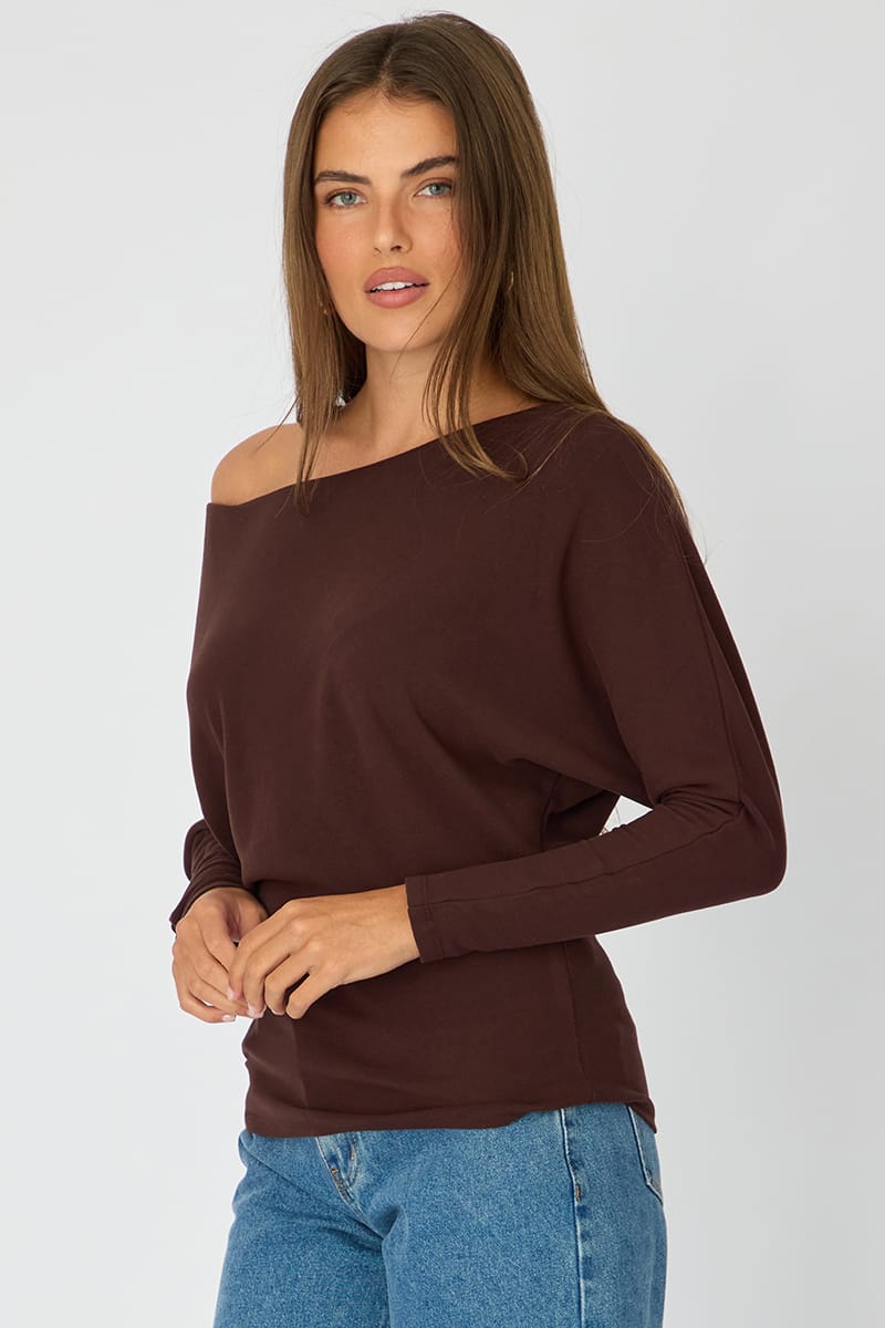 Brown Long Sleeve Top Relaxed Fit for Ally Fashion