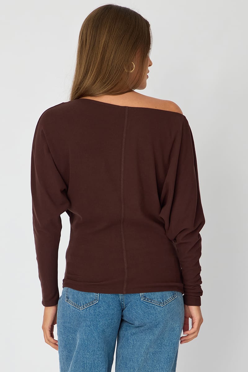 Brown Long Sleeve Top Relaxed Fit for Ally Fashion
