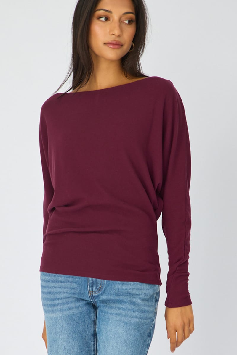 Purple Long Sleeve Top Relaxed Fit for Ally Fashion