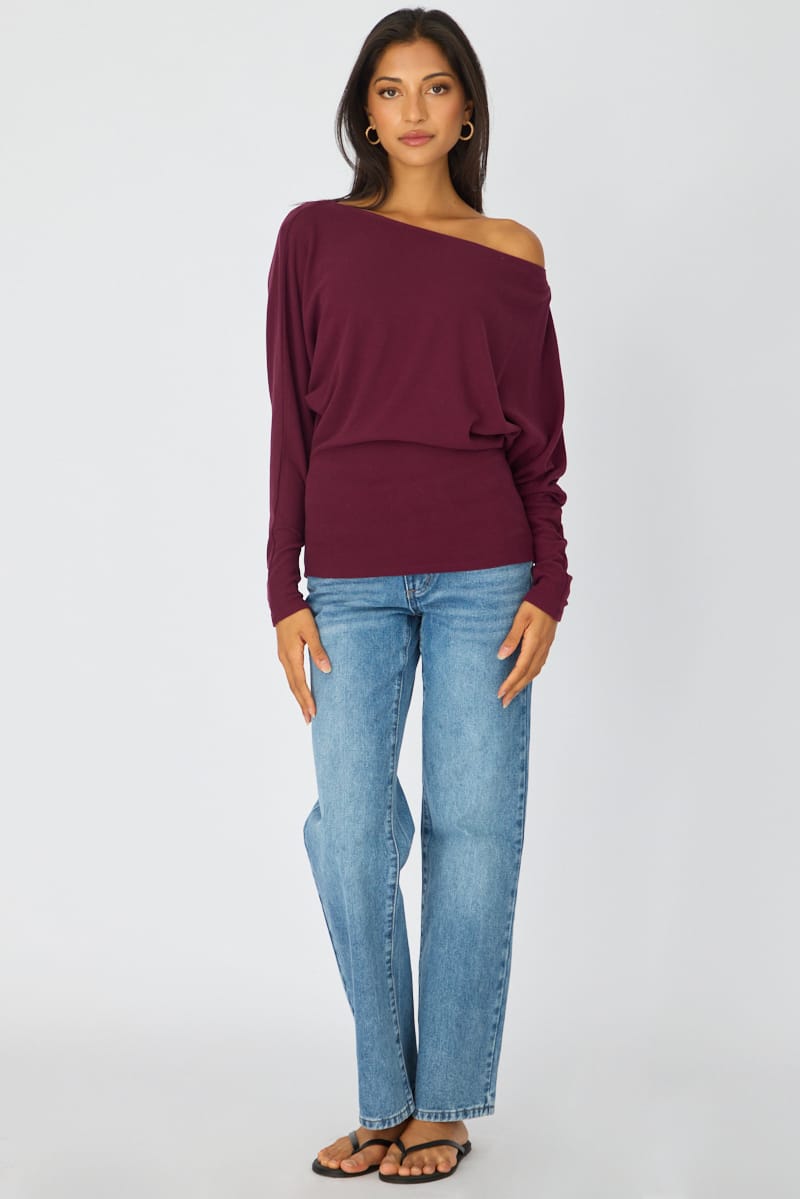 Purple Long Sleeve Top Relaxed Fit for Ally Fashion
