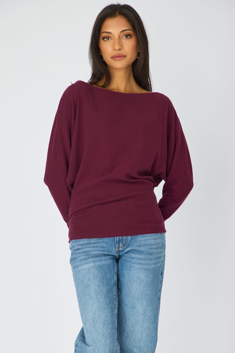 Purple Long Sleeve Top Relaxed Fit for Ally Fashion