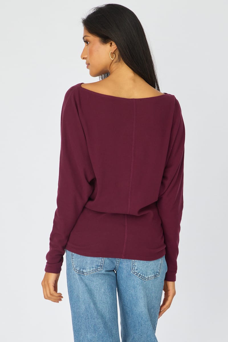 Purple Long Sleeve Top Relaxed Fit for Ally Fashion