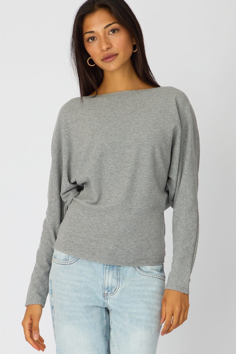 Grey Long Sleeve Relaxed Fit Top for Ally Fashion