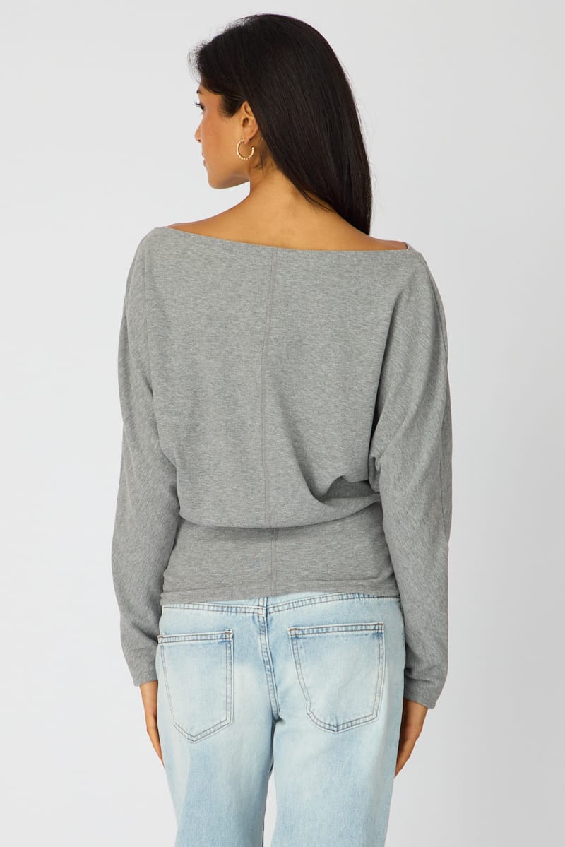 Grey Long Sleeve Relaxed Fit Top for Ally Fashion