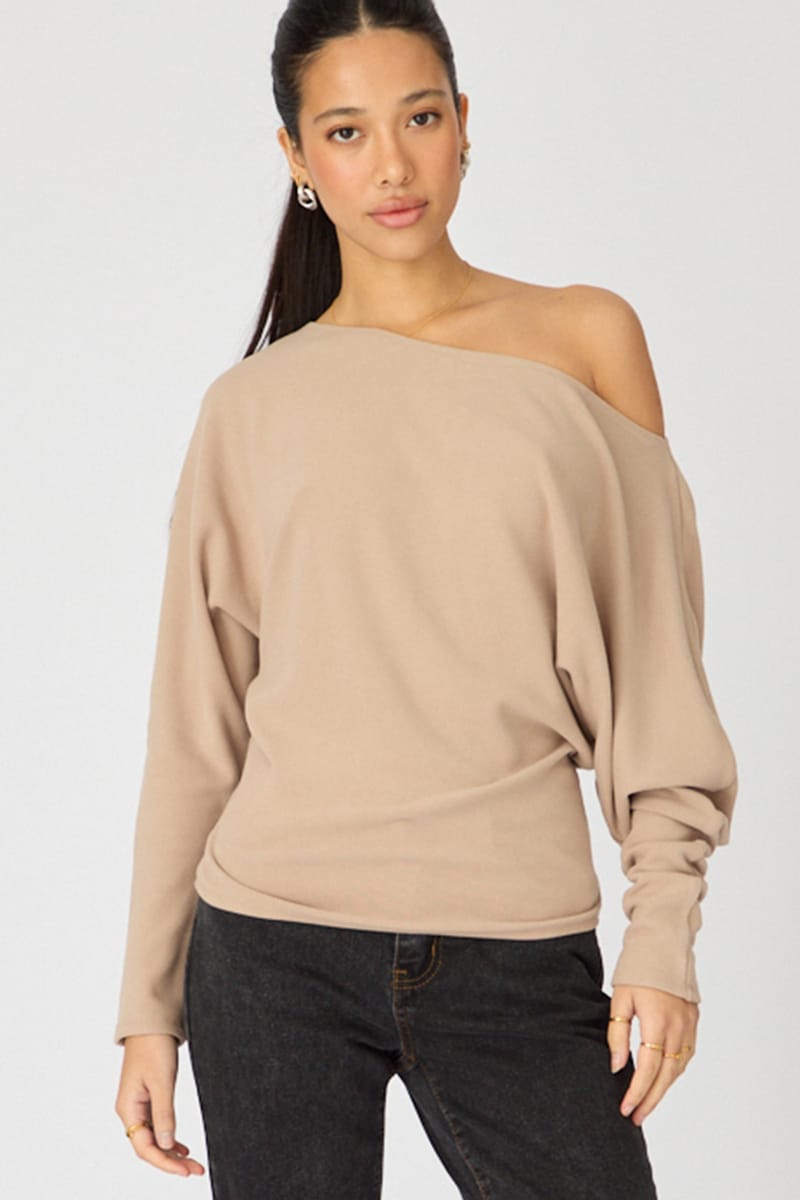Brown Long Sleeve Relaxed Fit Top for Ally Fashion