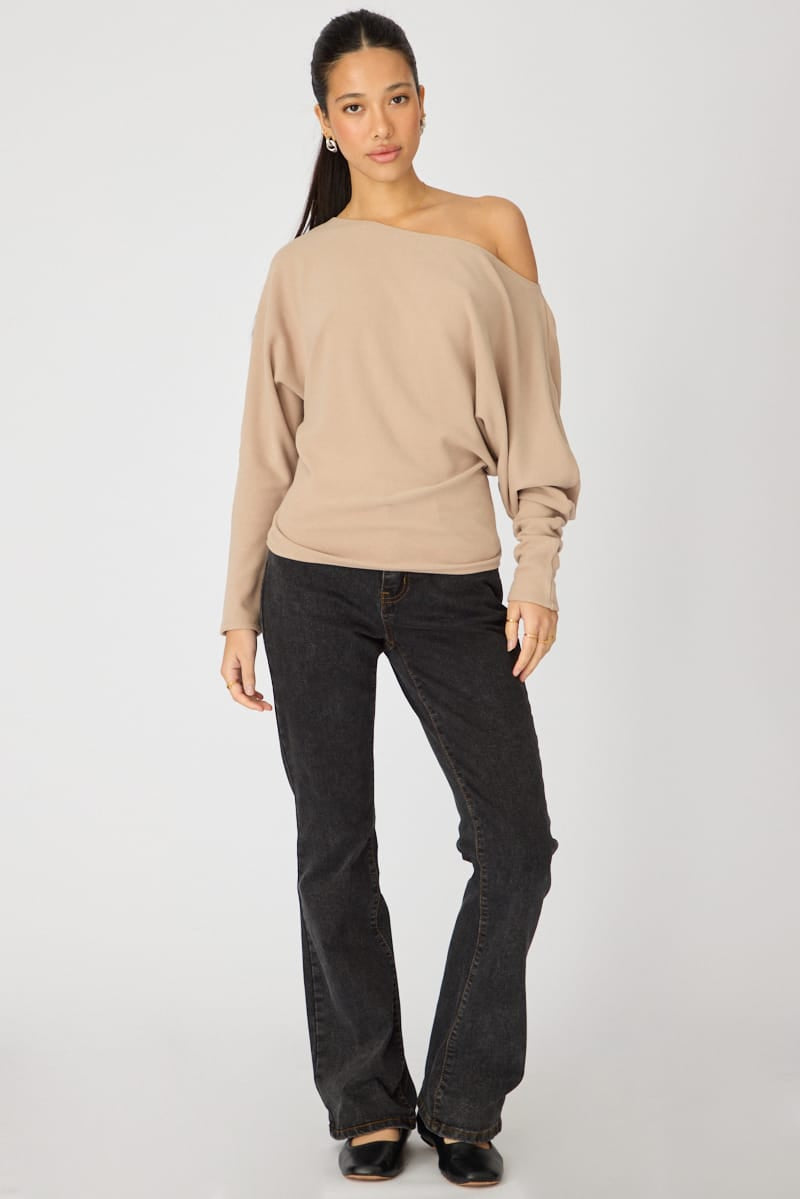 Brown Long Sleeve Relaxed Fit Top for Ally Fashion