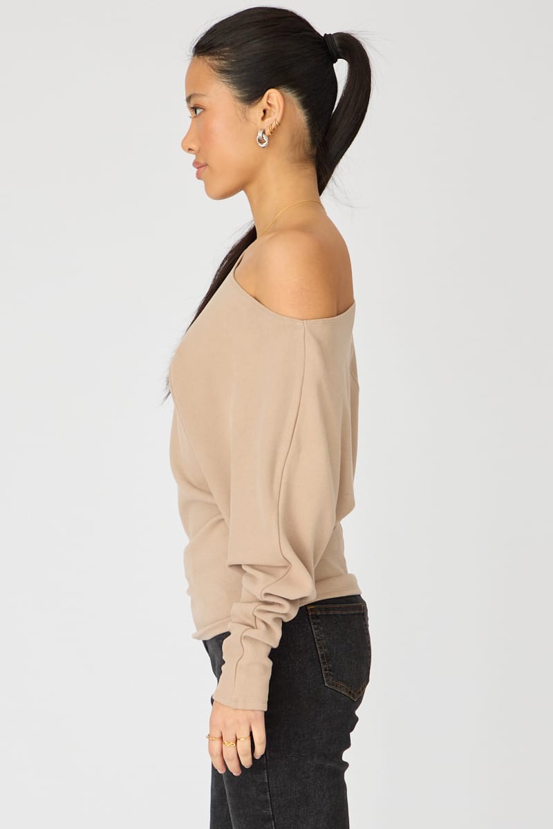 Brown Long Sleeve Relaxed Fit Top for Ally Fashion