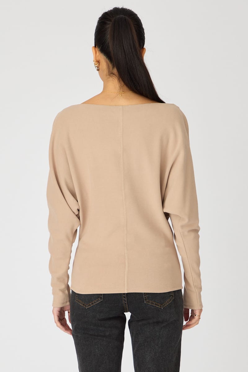 Brown Long Sleeve Relaxed Fit Top for Ally Fashion