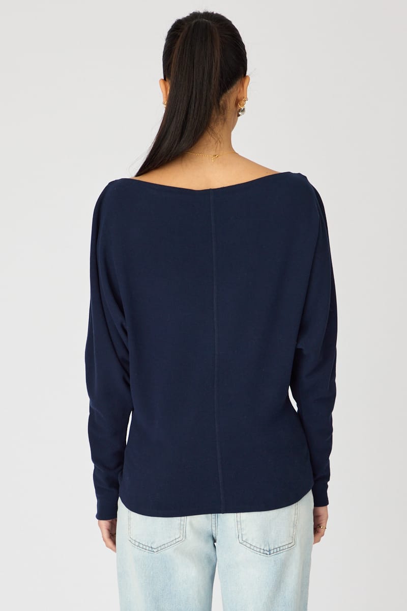 Blue Long Sleeve Relaxed Fit Top for Ally Fashion