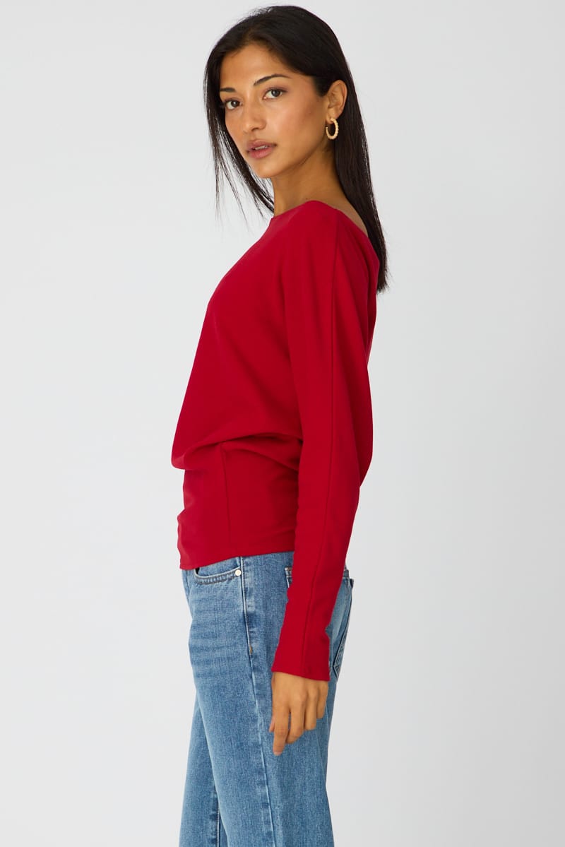 Red Long Sleeve Relaxed Fit Top for Ally Fashion