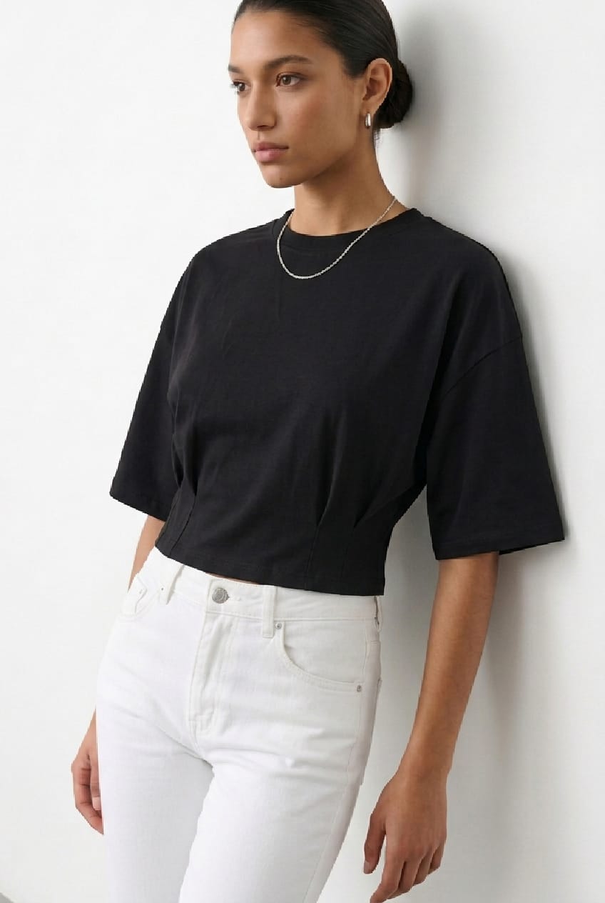 Black Ruched Waist Top for Ally Fashion