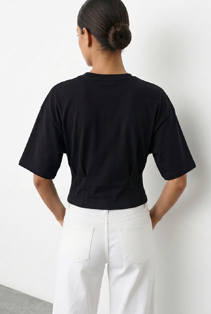 Black Ruched Waist Top for Ally Fashion