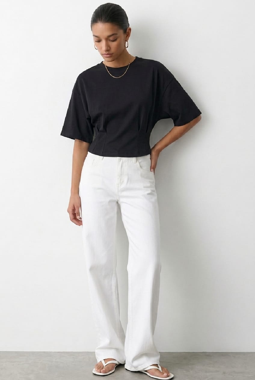 Black Ruched Waist Top for Ally Fashion
