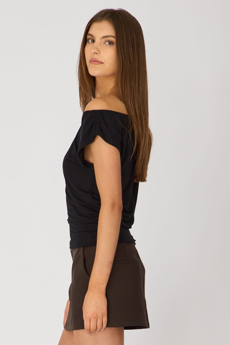 Black Ruched Waist Top for Ally Fashion