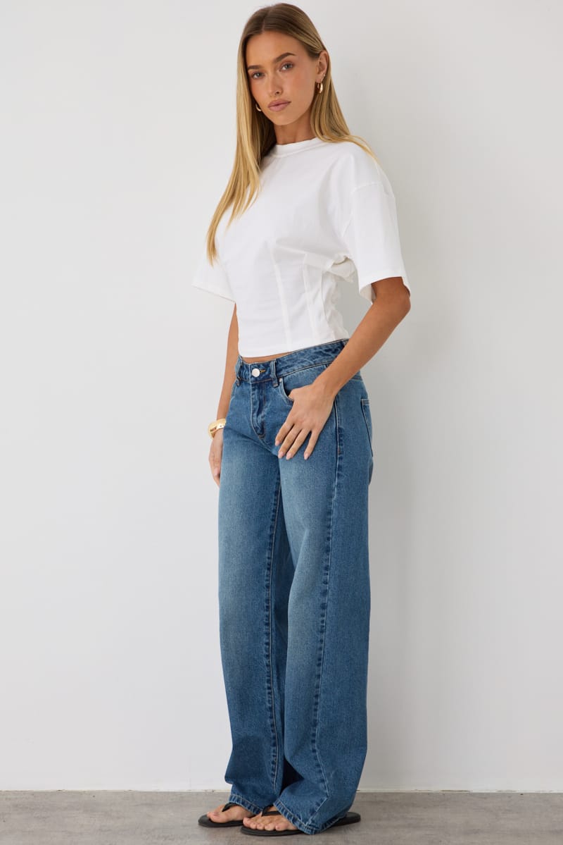 White Ruched Waist Top for Ally Fashion
