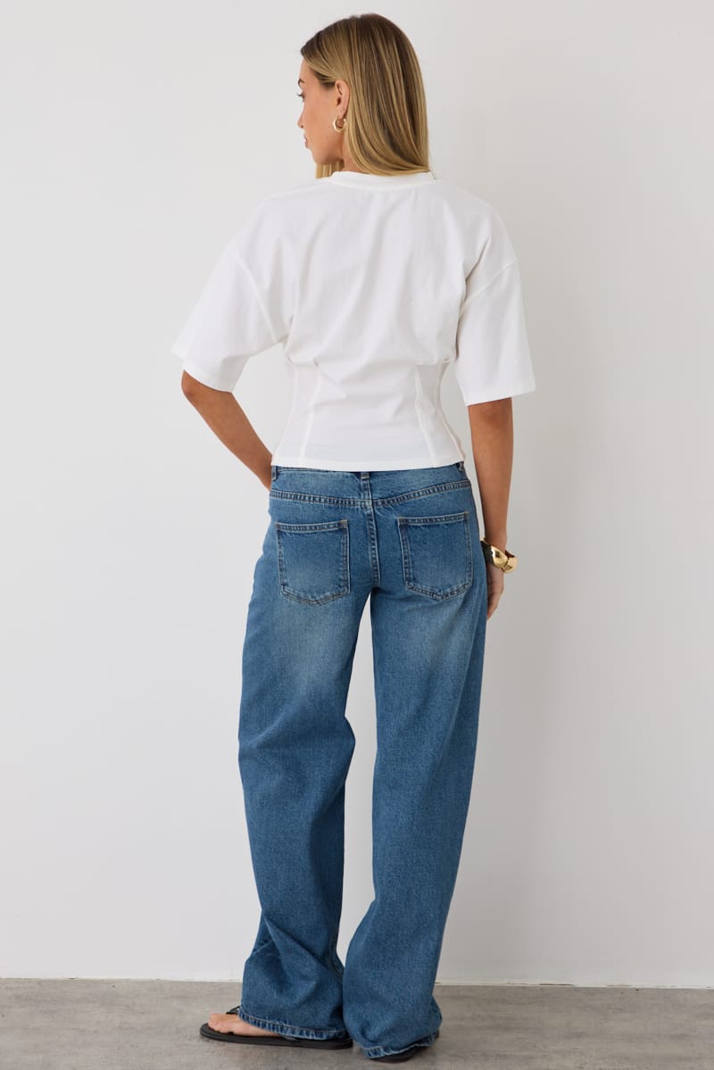 White Ruched Waist Top for Ally Fashion