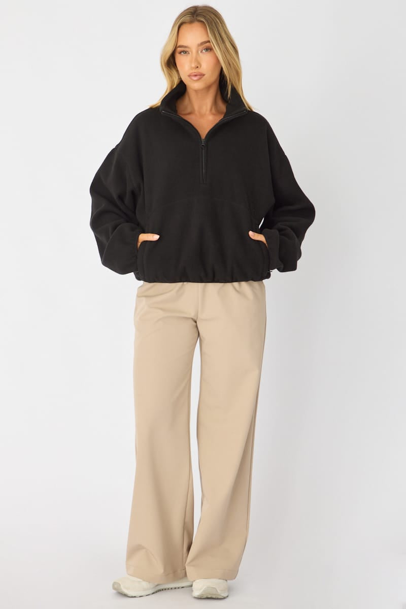 Black Oversized Fit Long Sleeve Fleece Sweater for Ally Fashion