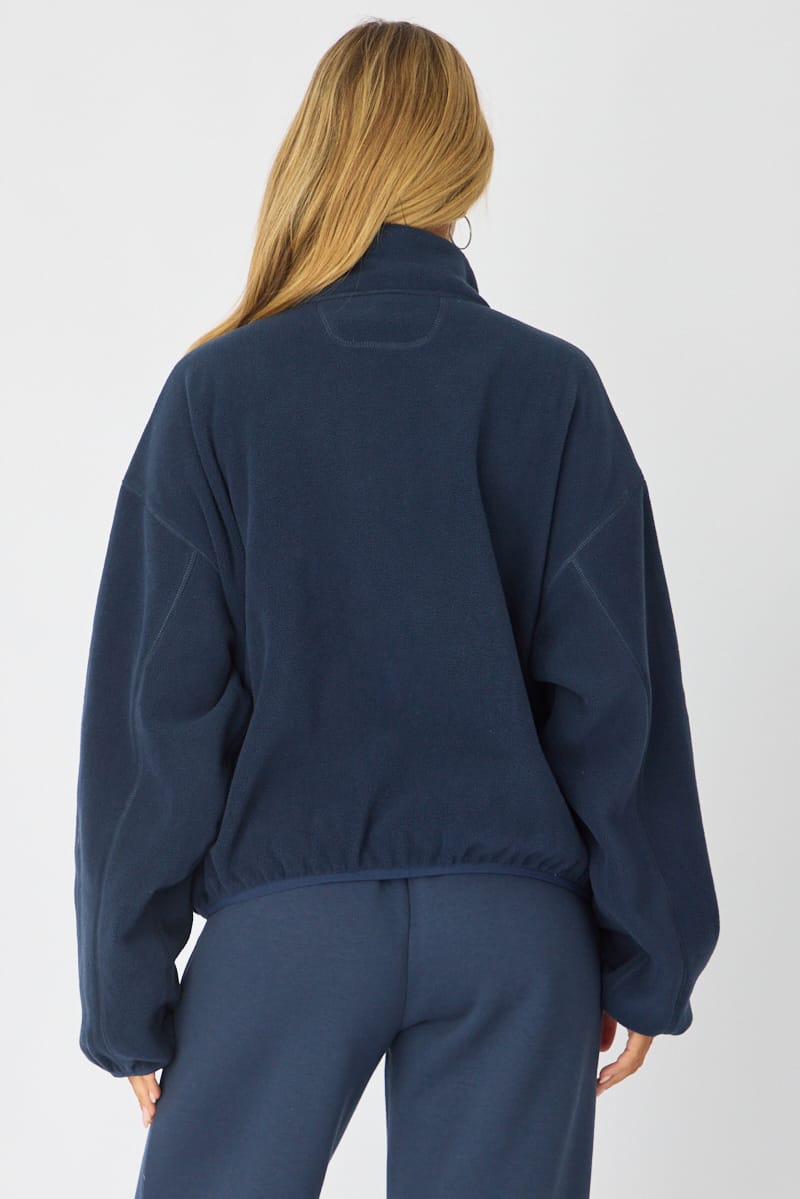 Blue Oversized Fit Long Sleeve Fleece Sweater for Ally Fashion