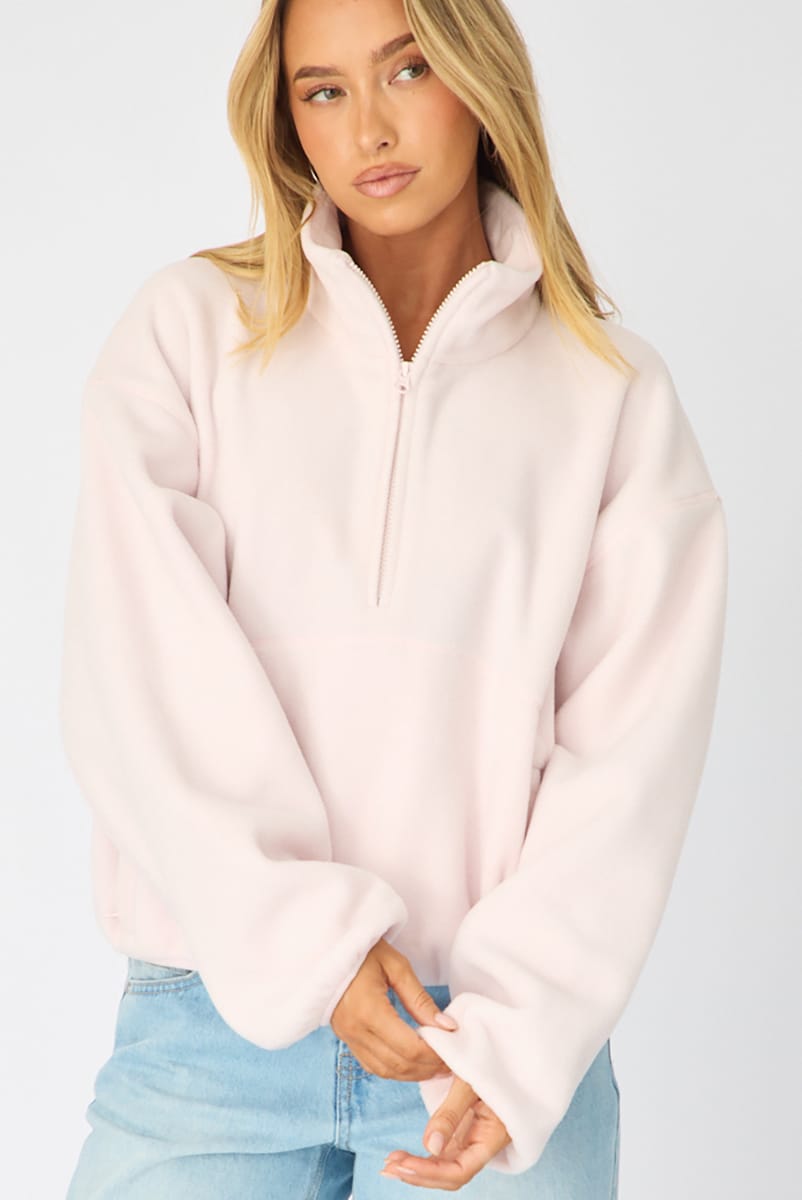 Pink Oversized Fit Long Sleeve Fleece Sweater for Ally Fashion