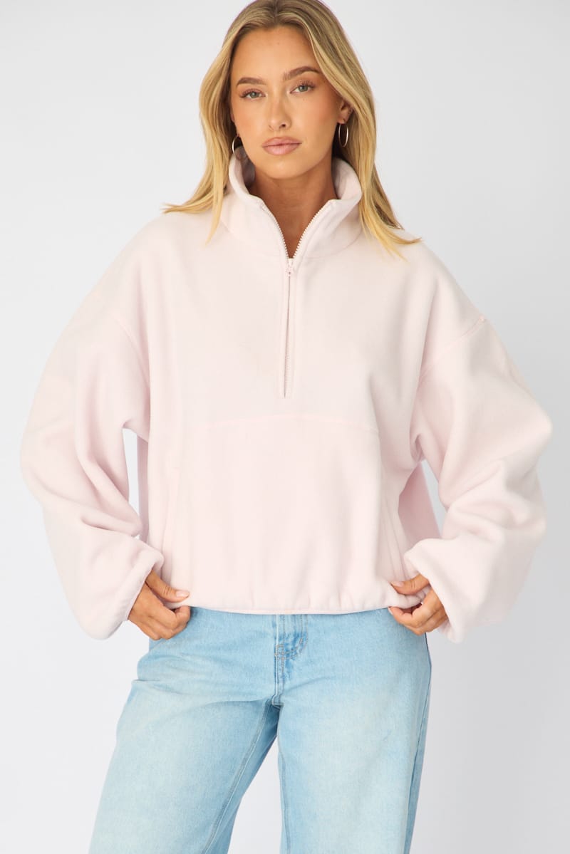 Pink Oversized Fit Long Sleeve Fleece Sweater for Ally Fashion