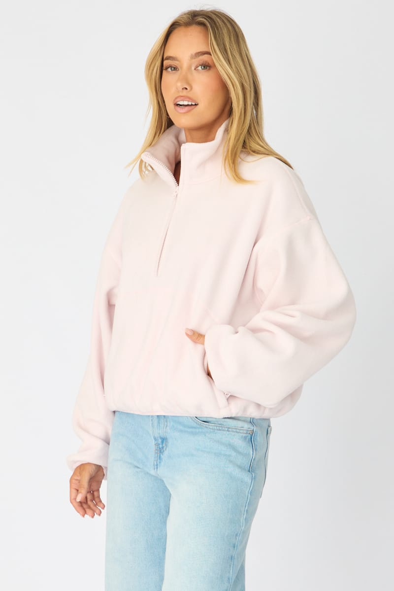 Pink Oversized Fit Long Sleeve Fleece Sweater for Ally Fashion