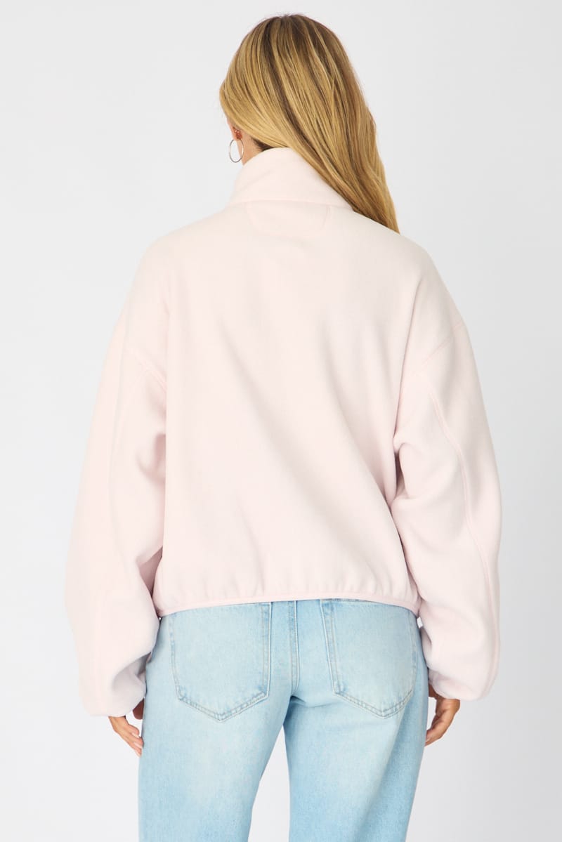 Pink Oversized Fit Long Sleeve Fleece Sweater for Ally Fashion