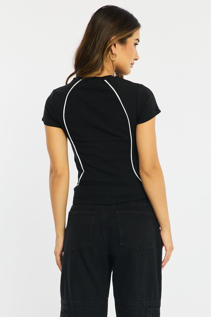 Black Graphic Tee Short Sleeve for Ally Fashion