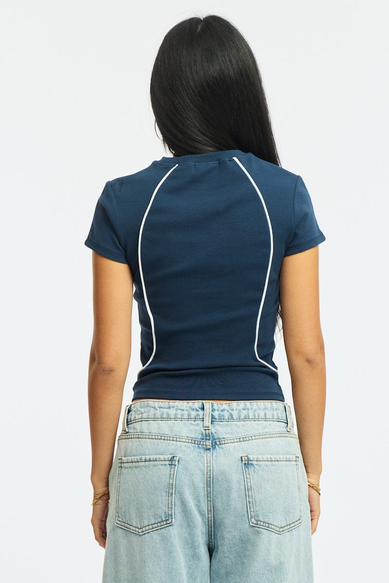 Blue Graphic Tee Short Sleeve for Ally Fashion