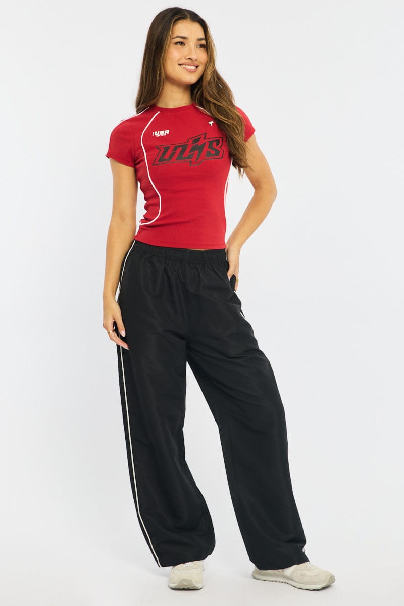 Red Graphic Tee Short Sleeve for Ally Fashion